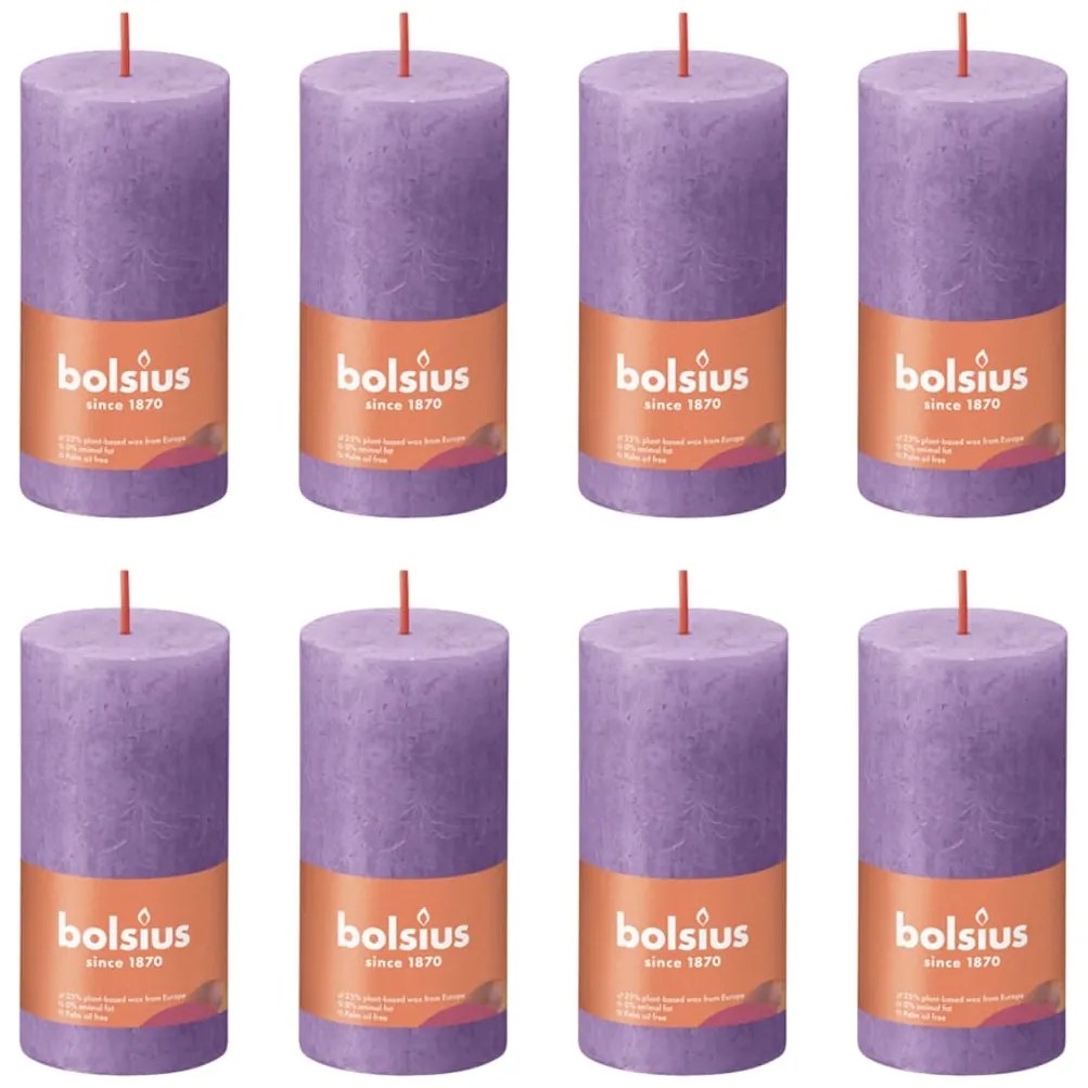 440803 Bolsius Velas rústicas cilíndri. Shine 8pcs 100x50mm violeta vibrante
