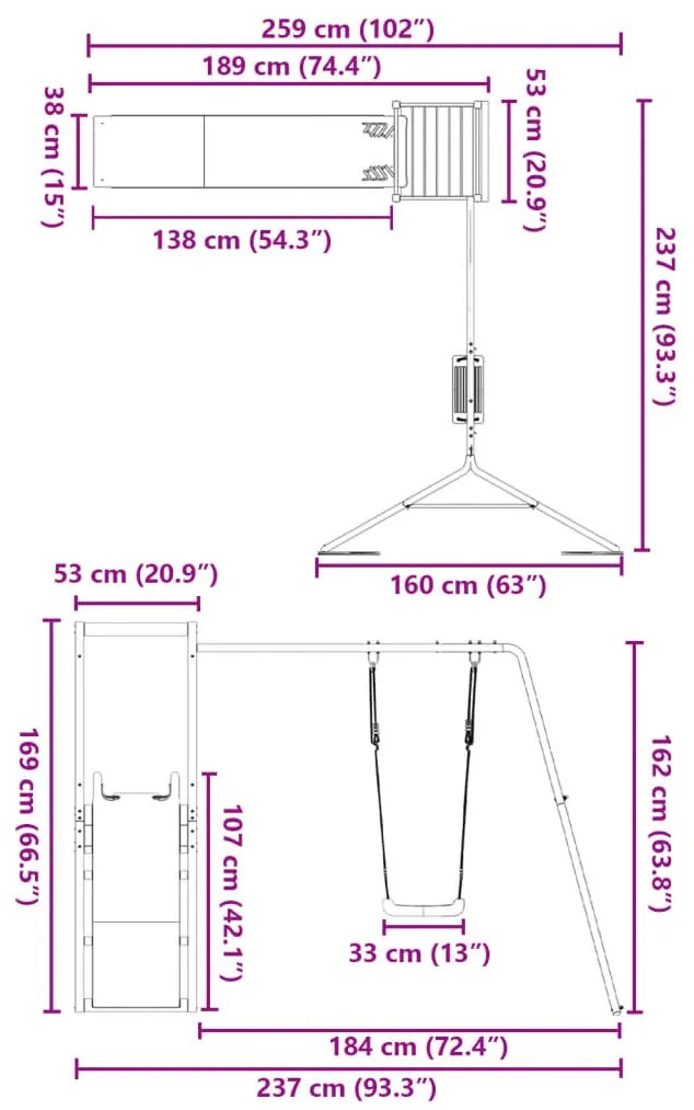 Conjunto de brincar para exterior madeira de pinho impregnada