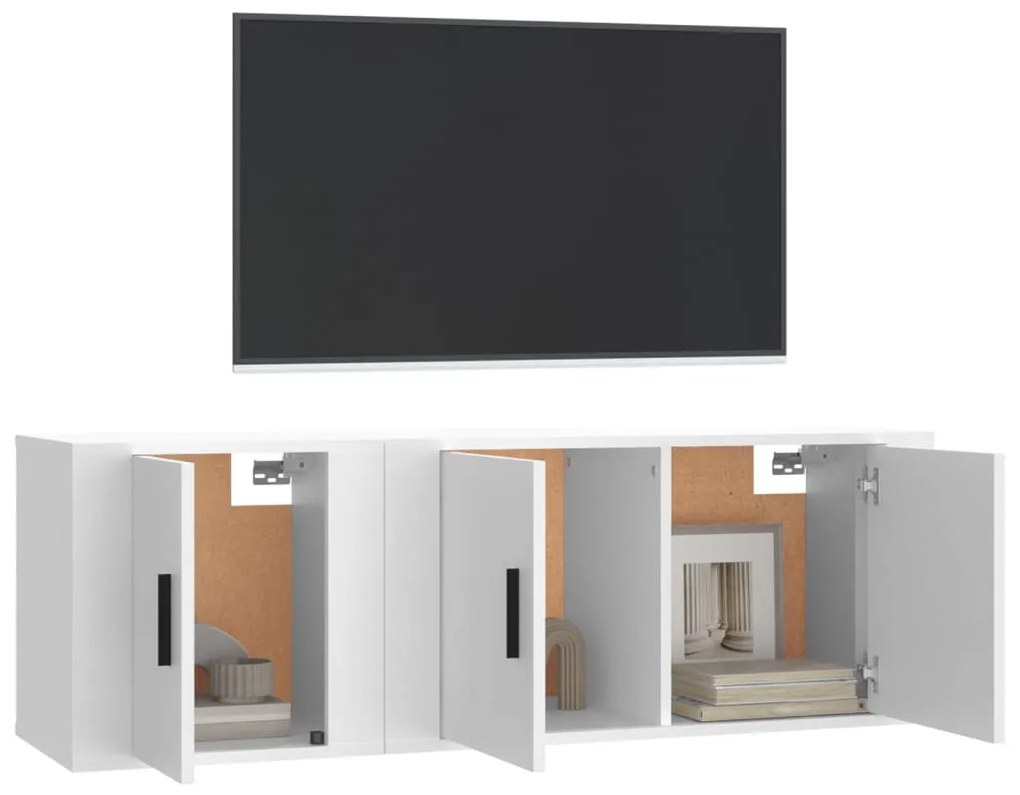 2 pcs conjunto móveis de TV derivados de madeira branco