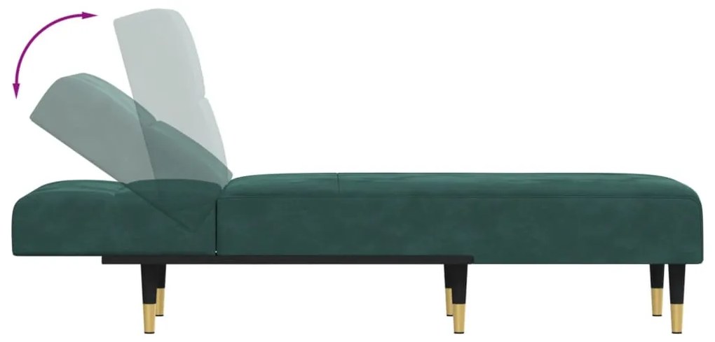 Chaise longue veludo verde-escuro