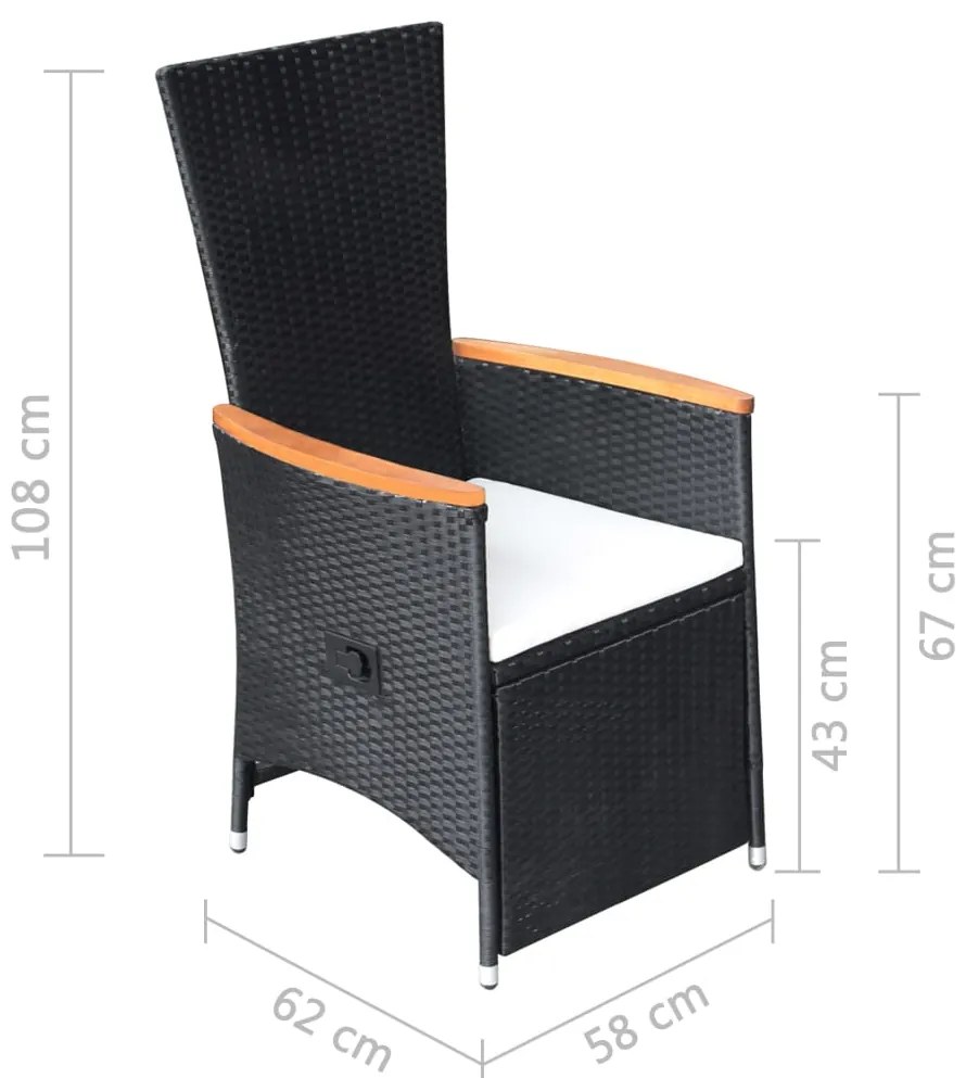 Cadeiras jardim reclináveis 2 pcs c/ almofadões vime PE preto