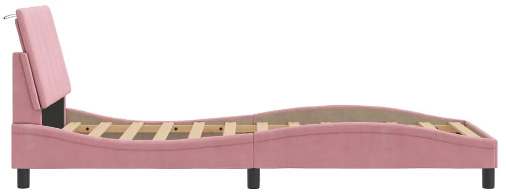 Estrutura de cama c/ cabeceira 90x200 cm veludo rosa