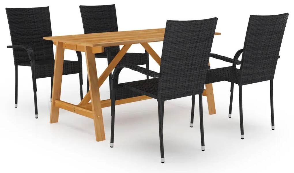 5 pcs conjunto de jantar para jardim preto