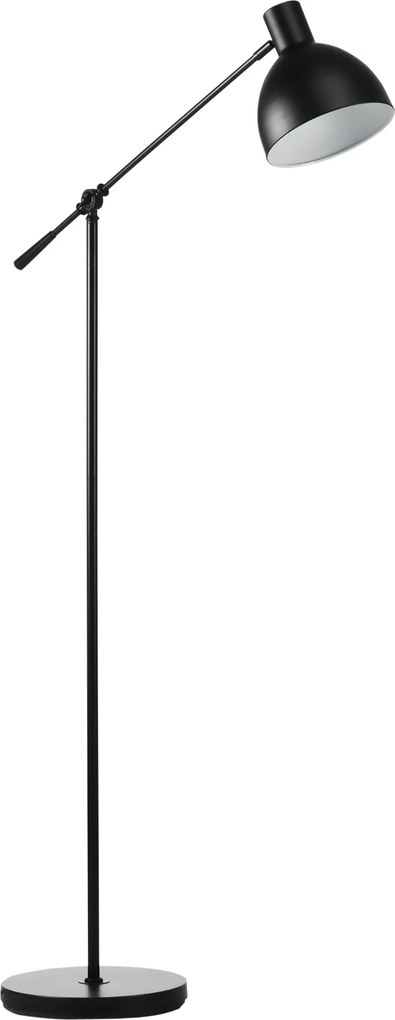 HOMCOM Candeeiro de pé para sala 40 W altura ajustável, abajur e braço orientável, interruptor no pé, soquete E27, preto | Aosom Portugal
