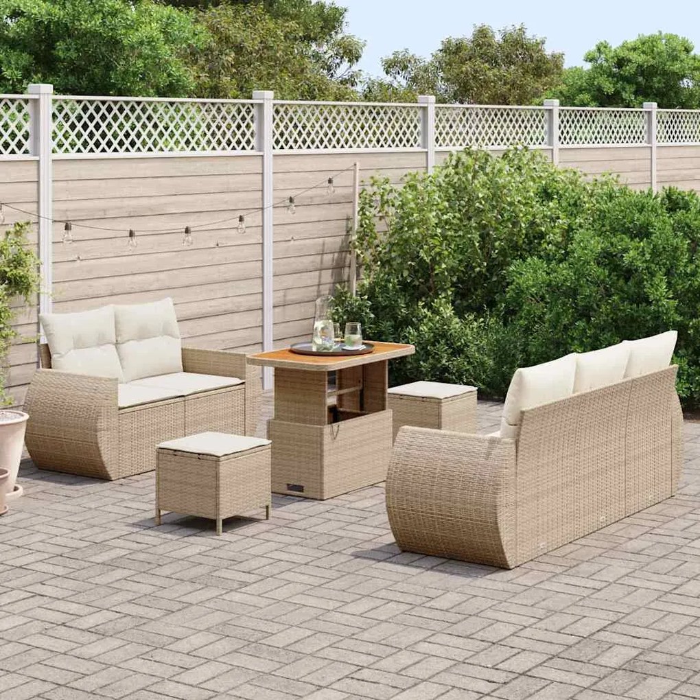 Conjunto de sofá de jardim de 8 peças com almofadas bege em rattan e m