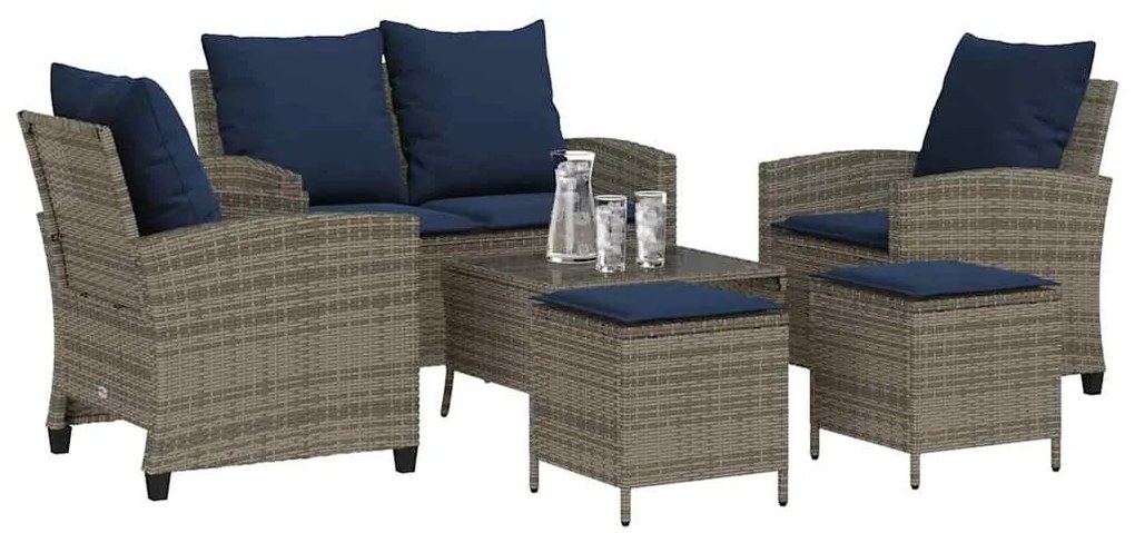 6 pcs conjunto sofás de jardim com almofadões vime cinzento