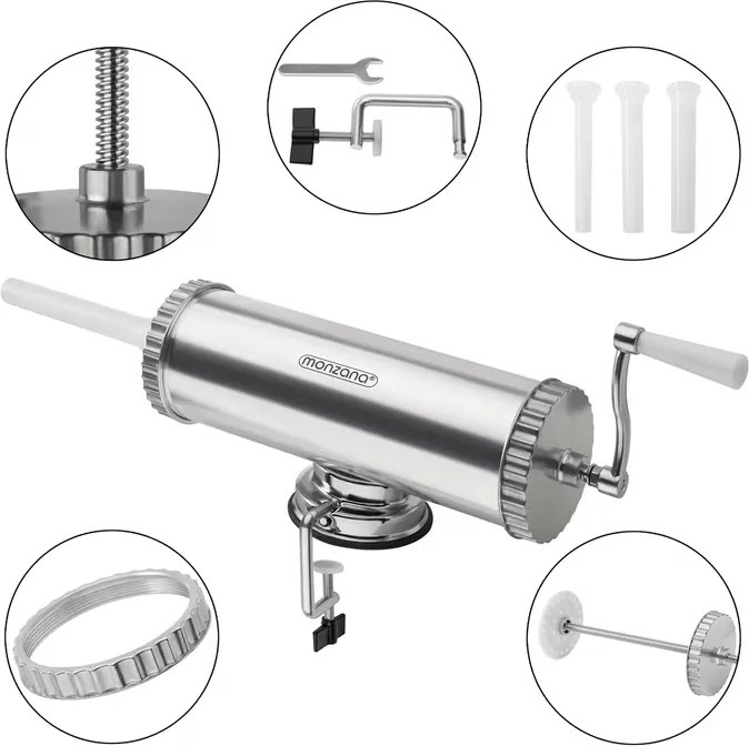 Enchidor manual de enchidos com suporte de sucção, capacidade de enchimento 2,5 l prateado