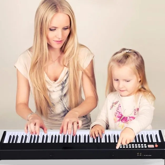Piano digital de 88 teclas com função Bluetooth Piano eletrónico para principiantes com pedal de sustain 127 x 21,5 x 6,5 cm Preto
