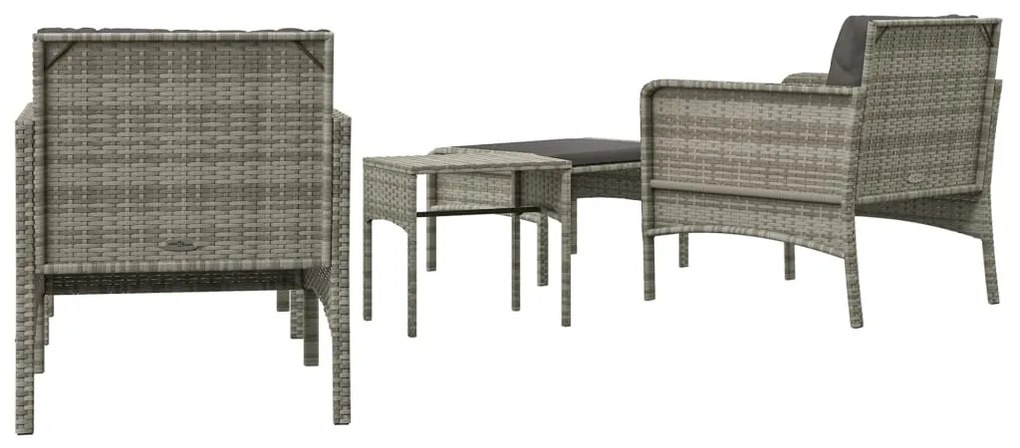 5 pcs conjunto lounge de jardim c/ almofadões vime PE cinzento