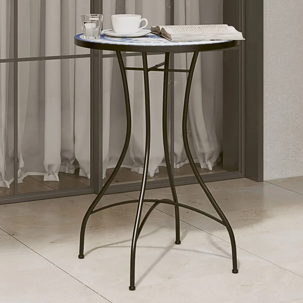 vidaXL Mesa bistrô em mosaico Ø50x70 cm cerâmica azul e branco