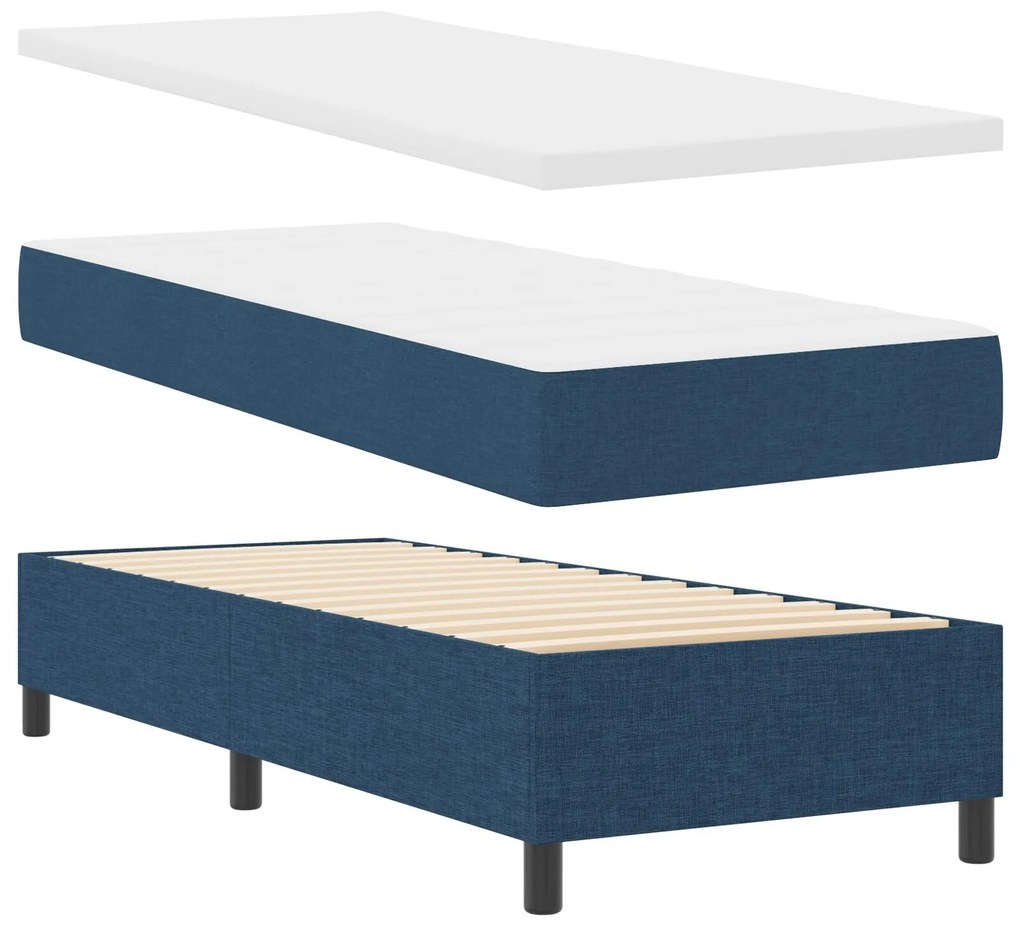 Cama Box Spring com Colchão &amp; Banco Azul 80x200 cm Tecido