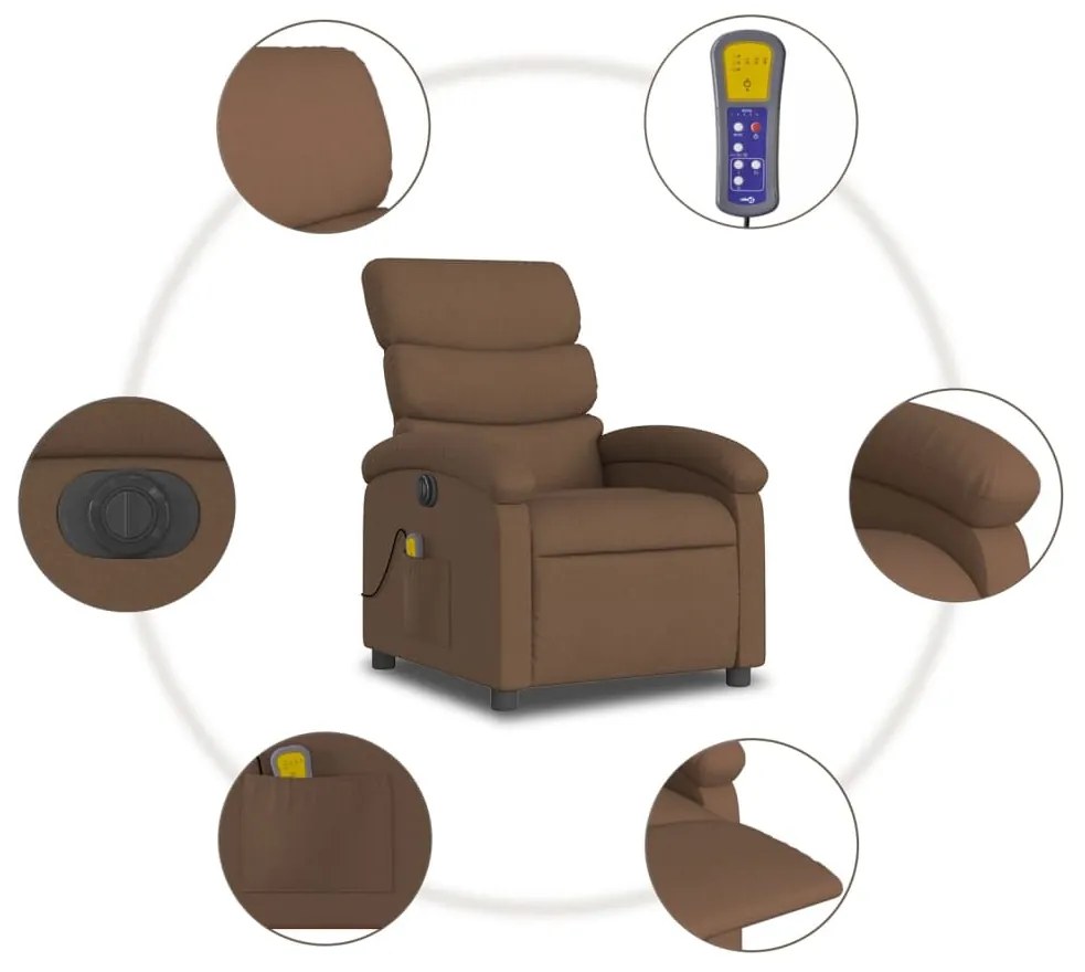 Poltrona de massagens reclinável elétrica tecido castanho