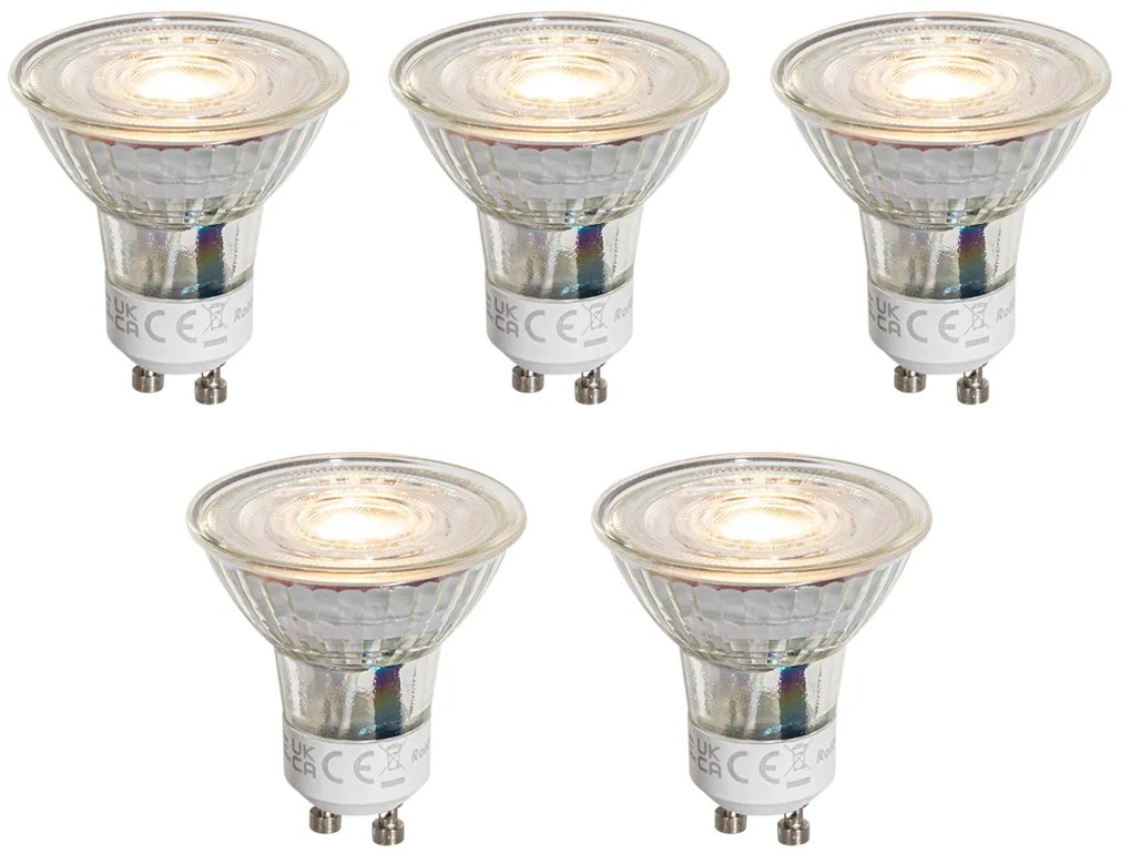 Conjunto de 5 Lâmpadas LED GU10 50mm Reguláveis Transparentes 4.5W 365 lm 2700K