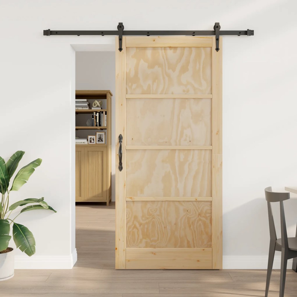 Porta Deslizante vidaXL com Conjunto de Hardware 93x202 cm Madeira Maciça de Pinho