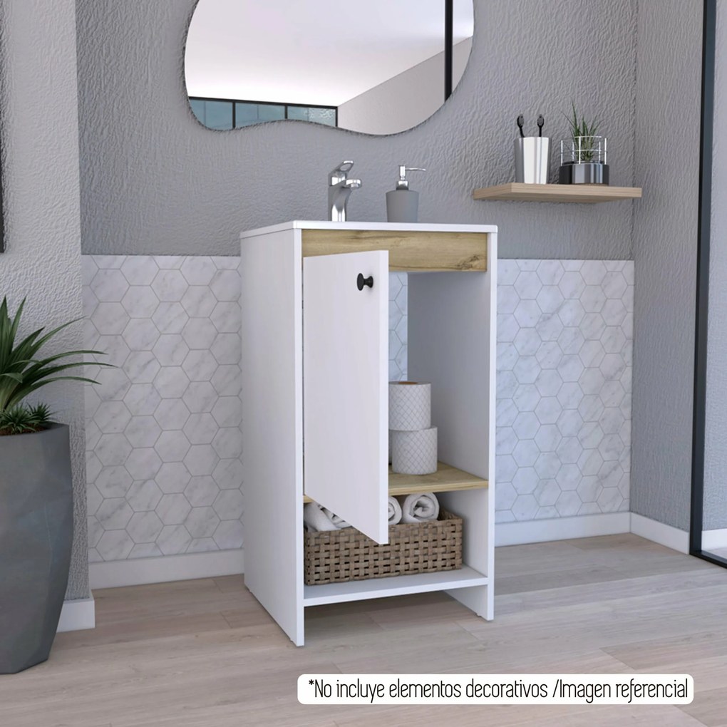 Móvel de casa de banho com lavatório malaga, com compartimento com porta prateleiras resistentes, 85 cm a x 45 cm e x 45 cm P, branco/duna