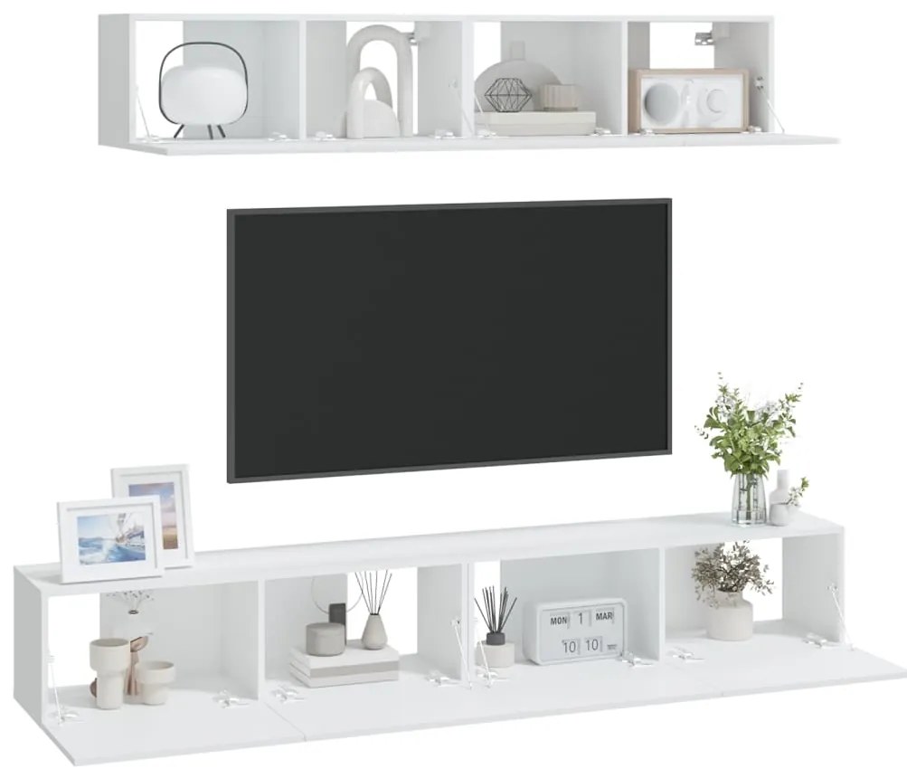 Conjunto móveis de TV 4 pcs madeira processada branco