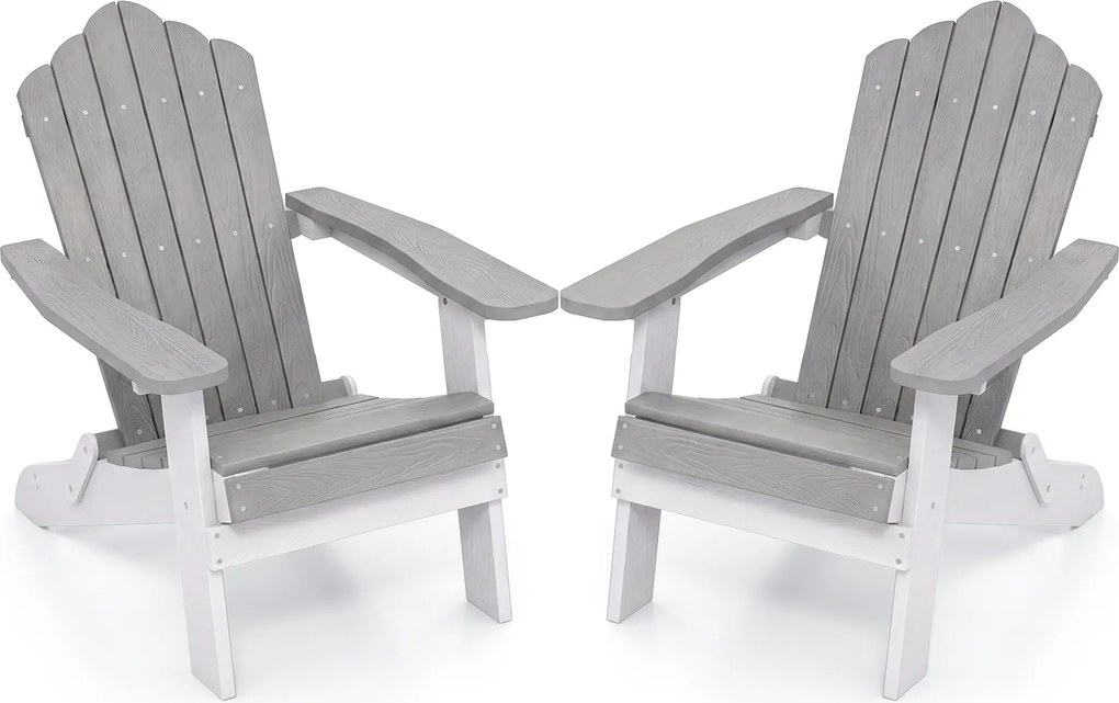 Conjunto de 2 Cadeiras Adirondack Dobráveis, 88 x 77 x 95 cm, Apoios de Braços Largos, Cinzento