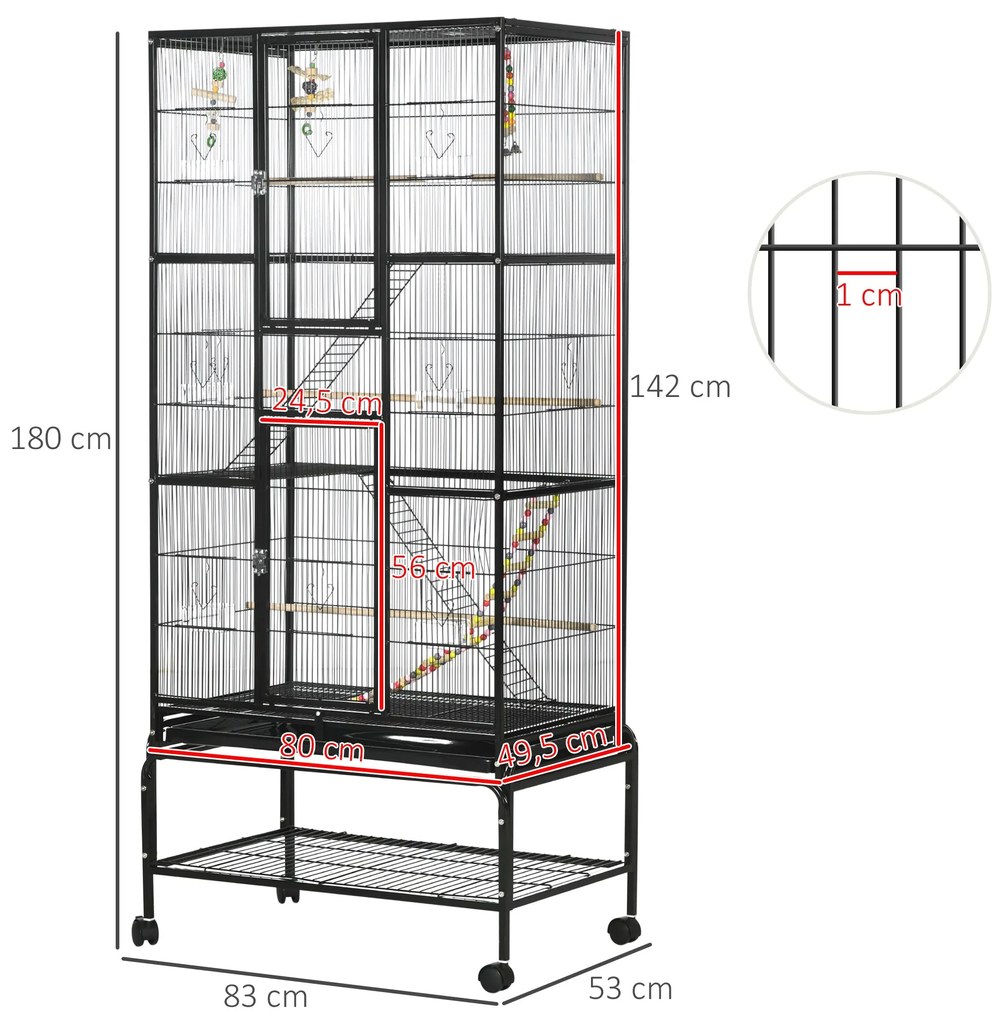 PawHut Gaiola para Pássaros com Rodas 83x53x180 cm Gaiola Metálica de
