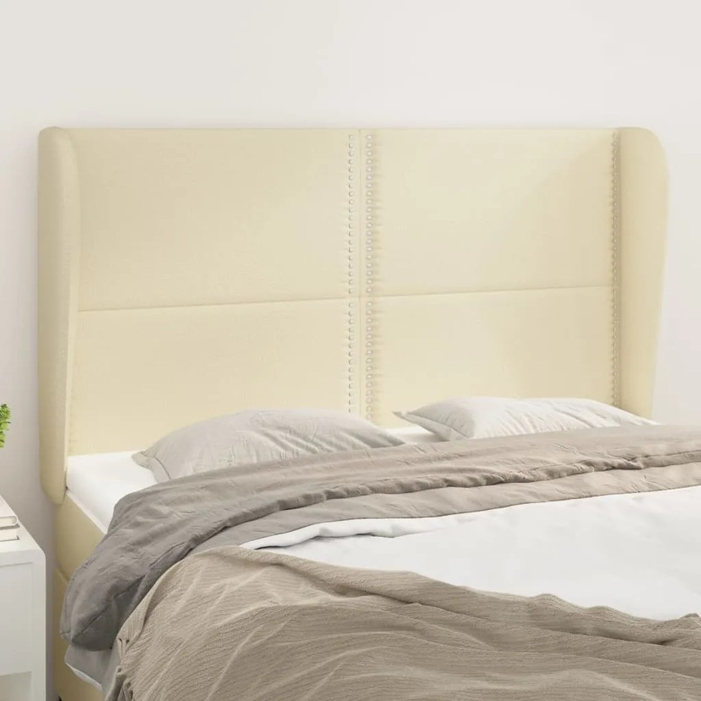 vidaXL Cabeceira cama c/ abas couro artificial 147x23x118/128 cm creme