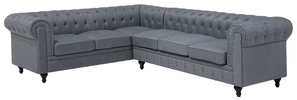 Sofá de canto com 6 lugares versão à direita em tecido cinzento CHESTERFIELD Beliani