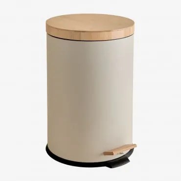 Lixeira Com Pedal Para Exterior Em Aço Galvanizado E Bambu Sosua Tapioca Bege & 20 L - Sklum