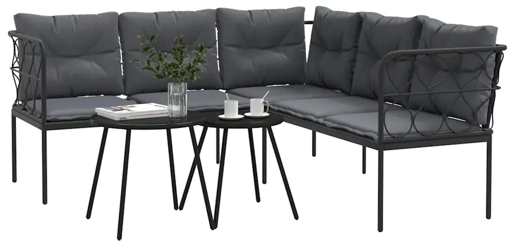 Conjunto de sofás de jardim c/ almofadões aço/textilene preto