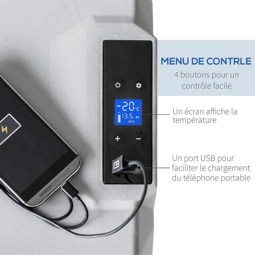 Geleira Refrigerador-congelador portátil Refrigerador por compressão Refrigerador elétrico com temperatura de -20 °C, 50 L, 12 V/24 V e 110 V-240 V