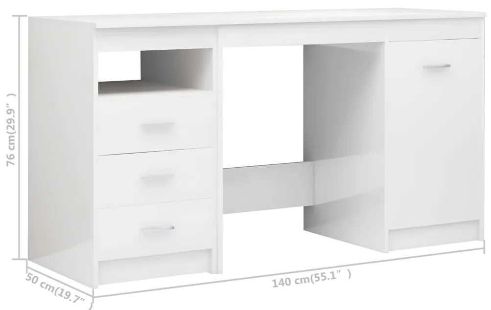 Secretária 140x50x76 cm contraplacado branco brilhante