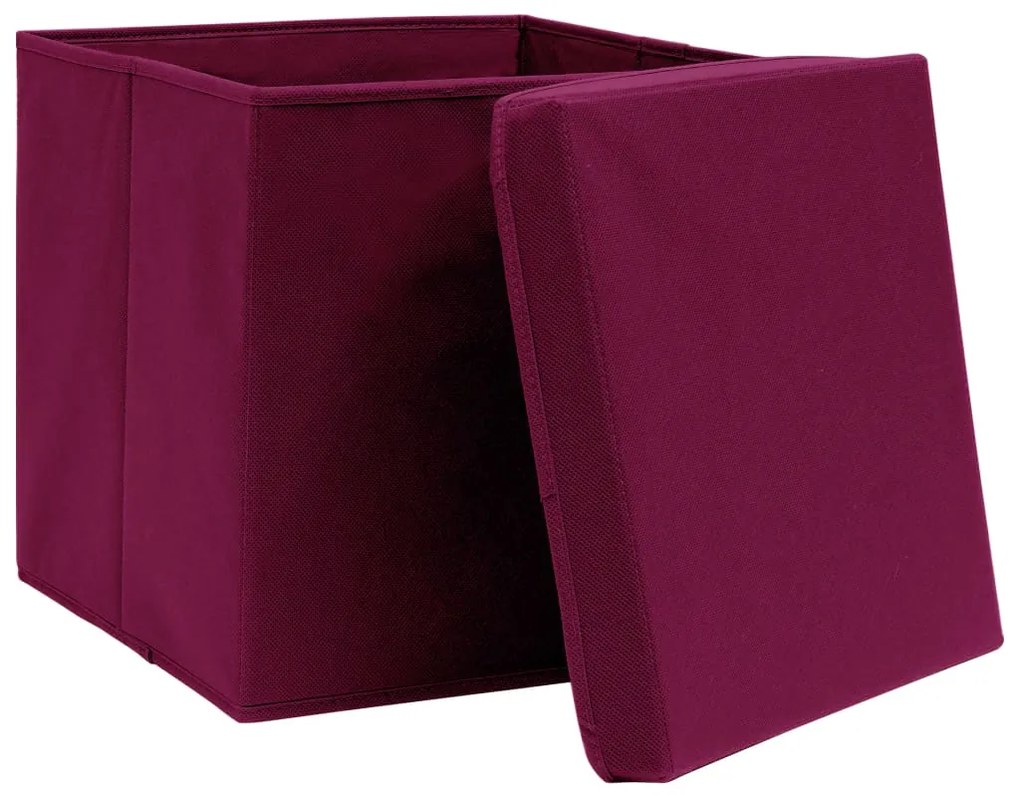 Caixas de arrumação c/ tampas 10pcs 28x28x28 cm vermelho-escuro