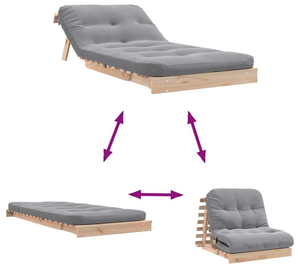 Sofá-cama futon com colchão 80x206x11 cm madeira pinho maciça