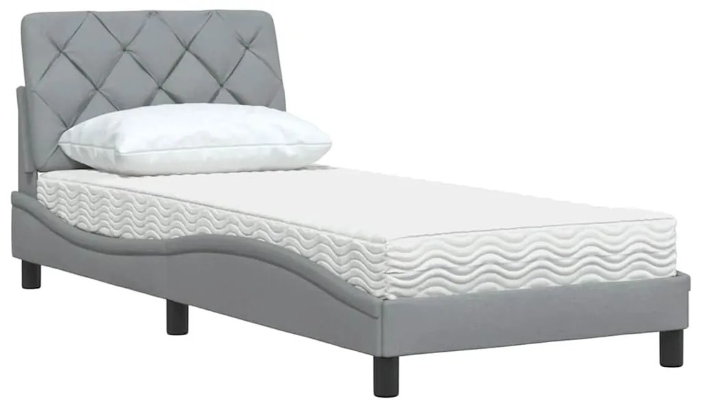 Cama com colchão 90x190 cm tecido cinzento-claro