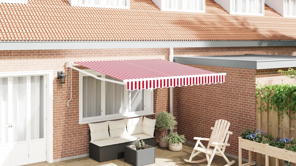 vidaXL Toldo Retrátil Automático Listrado Vermelho e Branco 300x250 cm