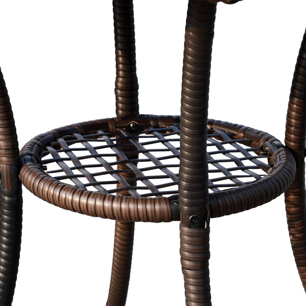 Conjunto de 1 Mesa 2 Cadeiras Rattan para Jardím com almofada Estrutura Metal Cor Castanho