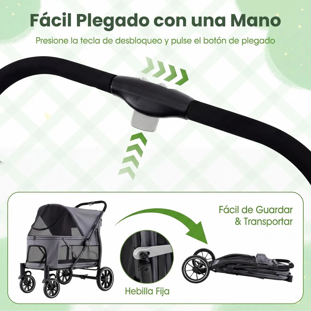 Carrinho para Cães de Grande Porte, 96 x 71 x 102,5 cm, Estrutura Dobrável, Cinzento