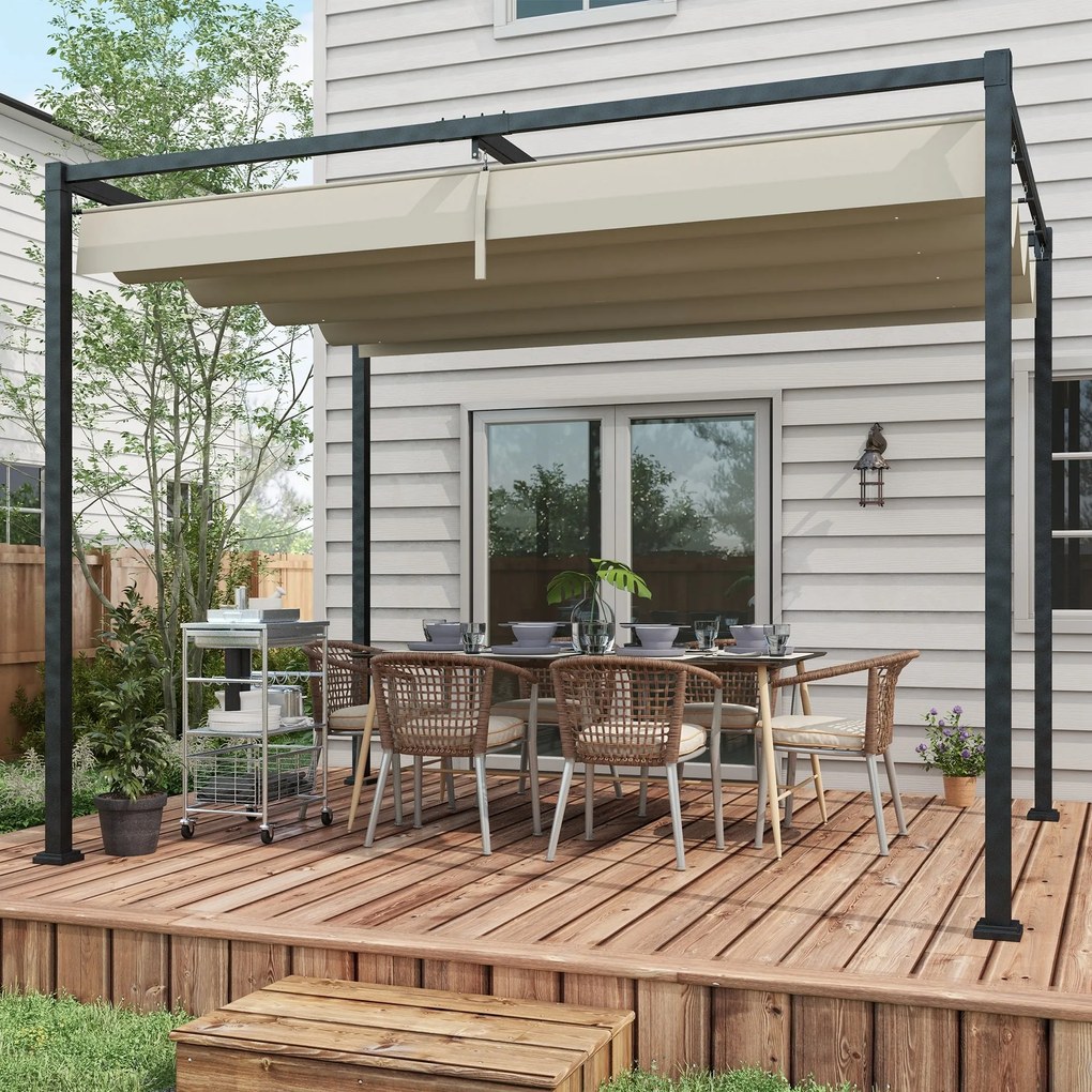 Pérgola 298x213x221 cm Pérgola de Jardim com Teto Retrátil de Poliéste