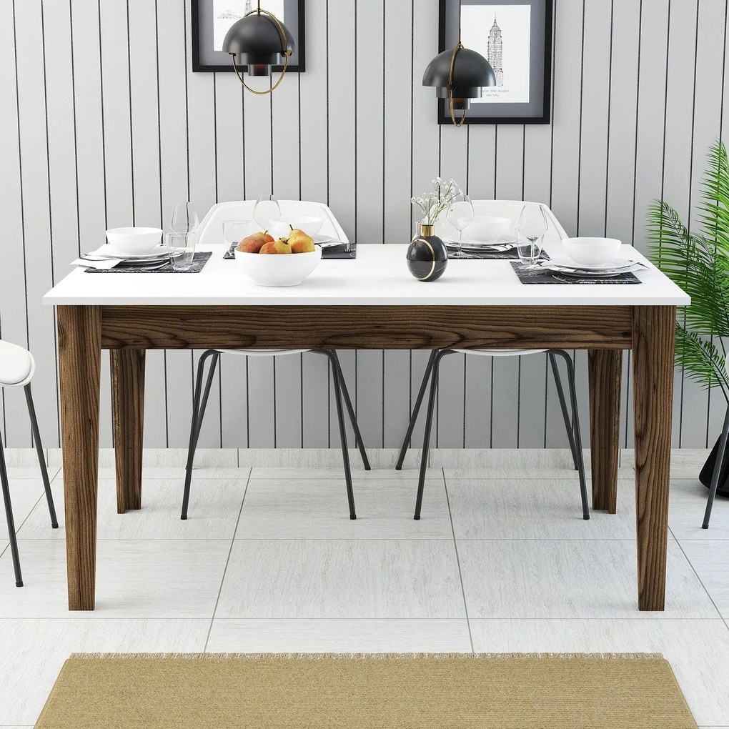 Mesa de Jantar Milan500 – Nogueira e Branco – 145x75x88 cm
