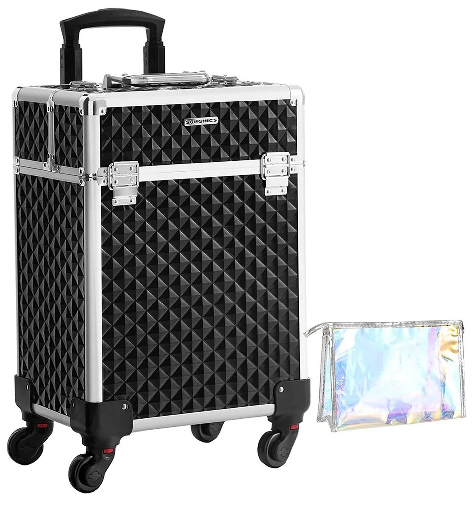 Necessaire de maquilhagem com alça e 4 bandejas extensíveis para viagem | SONGMICS | 34 x 24 x 53 cm | preto | JHZ013B01.