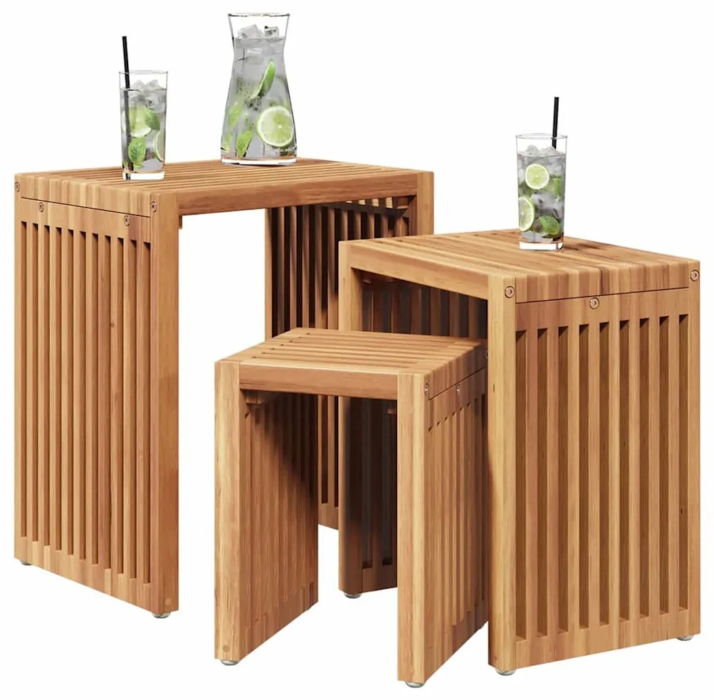 Conjunto de Mesas Laterais de Jardim 3 pcs Madeira Sólida de Teca