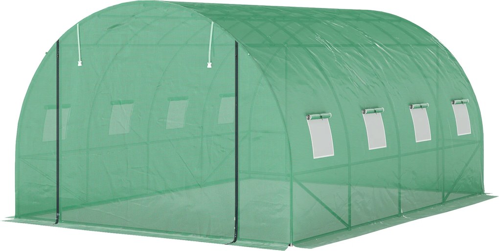 Estufa tipo túnel de jardim 3 x 4 x 2 m com porta enrolável e janelas amplas, em aço galvanizado e PE, verde