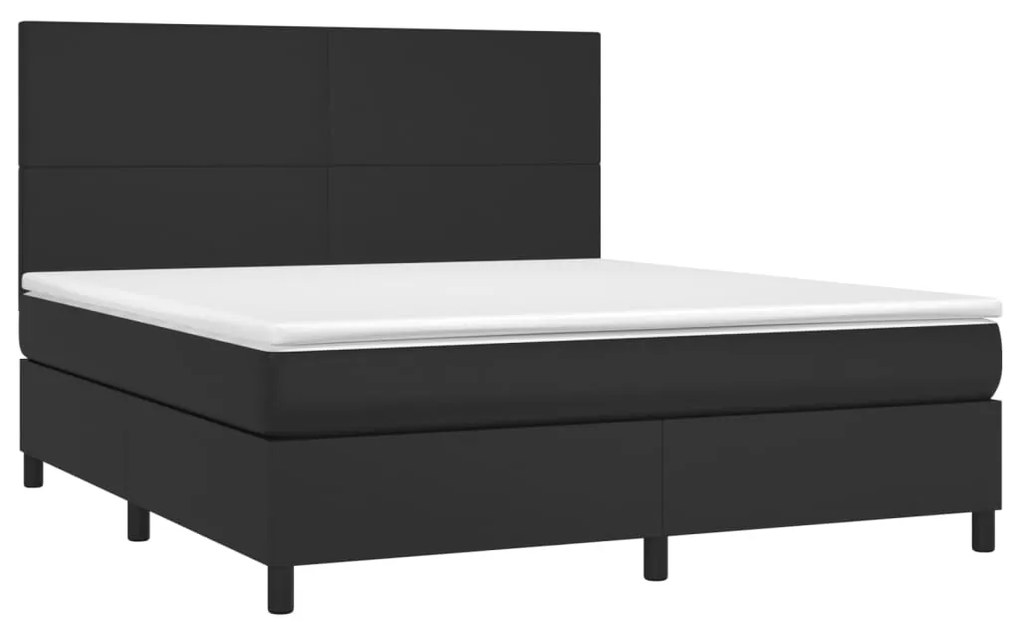 Cama box spring c/ colchão/LED 160x200cm couro artificial preto