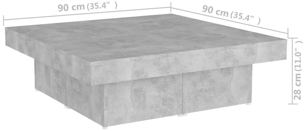 Mesa de centro 90x90x28cm derivados de madeira cinzento cimento