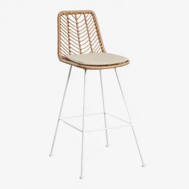 Pacote De 4 Bancos Altos Em Rattan Sintético Gouda Natural Natural & Branco & ↑75 Cm & Beige Creme - Sklum