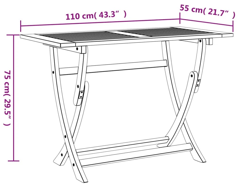 Mesa de jardim dobrável 110x55x75 cm madeira de acácia maciça