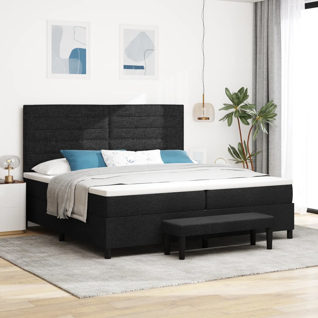 vidaXL Cama com Box Spring com Colchão &amp; Banco Preto 200x200 cm Tecido
