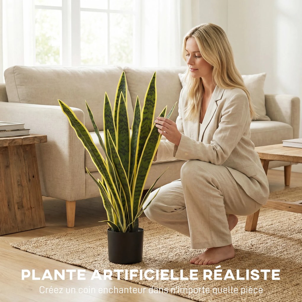 Planta Artificial Sanseviéria com Vaso, 15 x 15 x 77 cm, 21 Folhas Ajustáveis, Verde