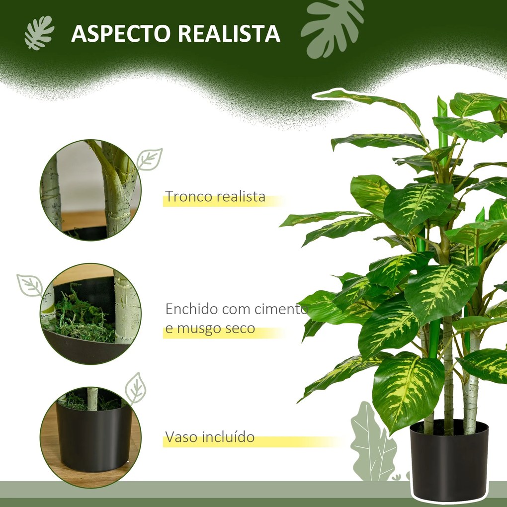 HOMCOM Planta Artificial Aglaonema Planta Sintética de 95cm com 42 Fol