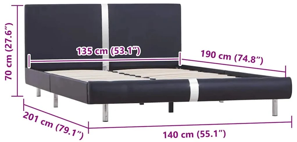 Estrutura de cama sem colchão 135x190 cm couro artificial preto
