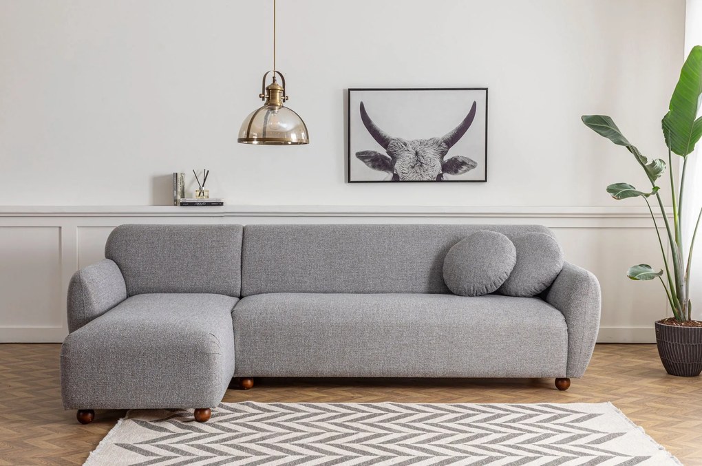 Sofá Chaise Longue "Stockholm" - Cinzento Claro com Pernas em Faia - 2