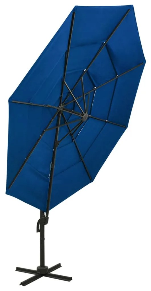 Guarda-sol jardim 4 camadas c/ poste alumínio 3x3 m azul-ciano