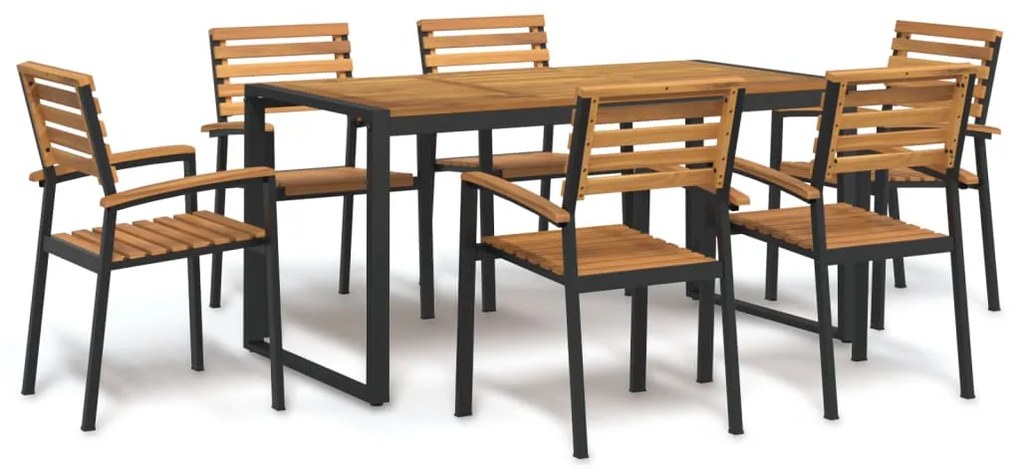 vidaXL Conj. jantar p/ jardim 7 pcs madeira de acácia maciça e metal